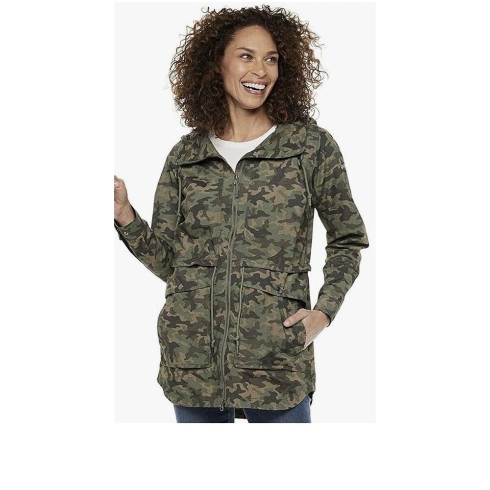 Columbia Camo Jacket Womens Medium Hooded Fleece Lined Utility Drawstring Waist